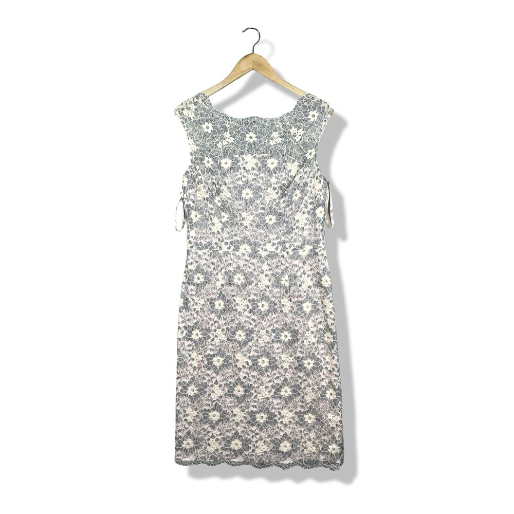 White House Black Market Sheath Dress Women 10 Pink Grey Lace Floral Classic